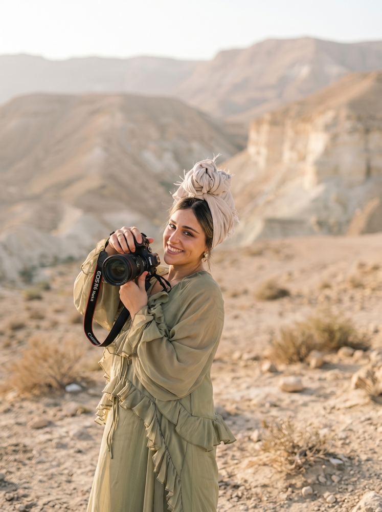 שרה פרץ עם המצלמה במדבר